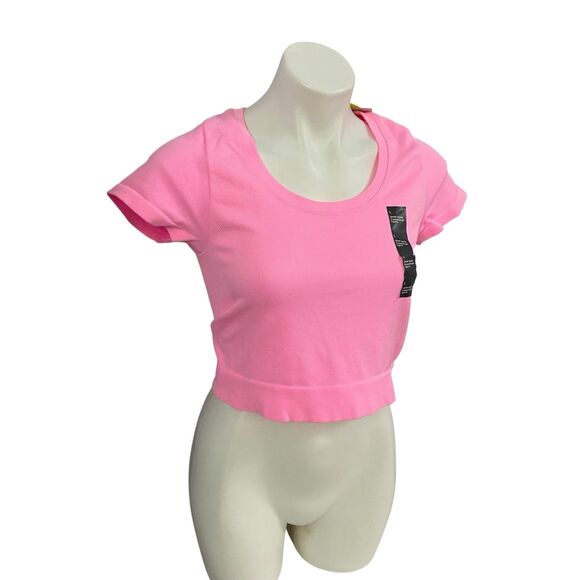 All in Motion Crop Top Womens Large Pink Knit Short Sleeve Knit Athletic - Picture 7 of 9